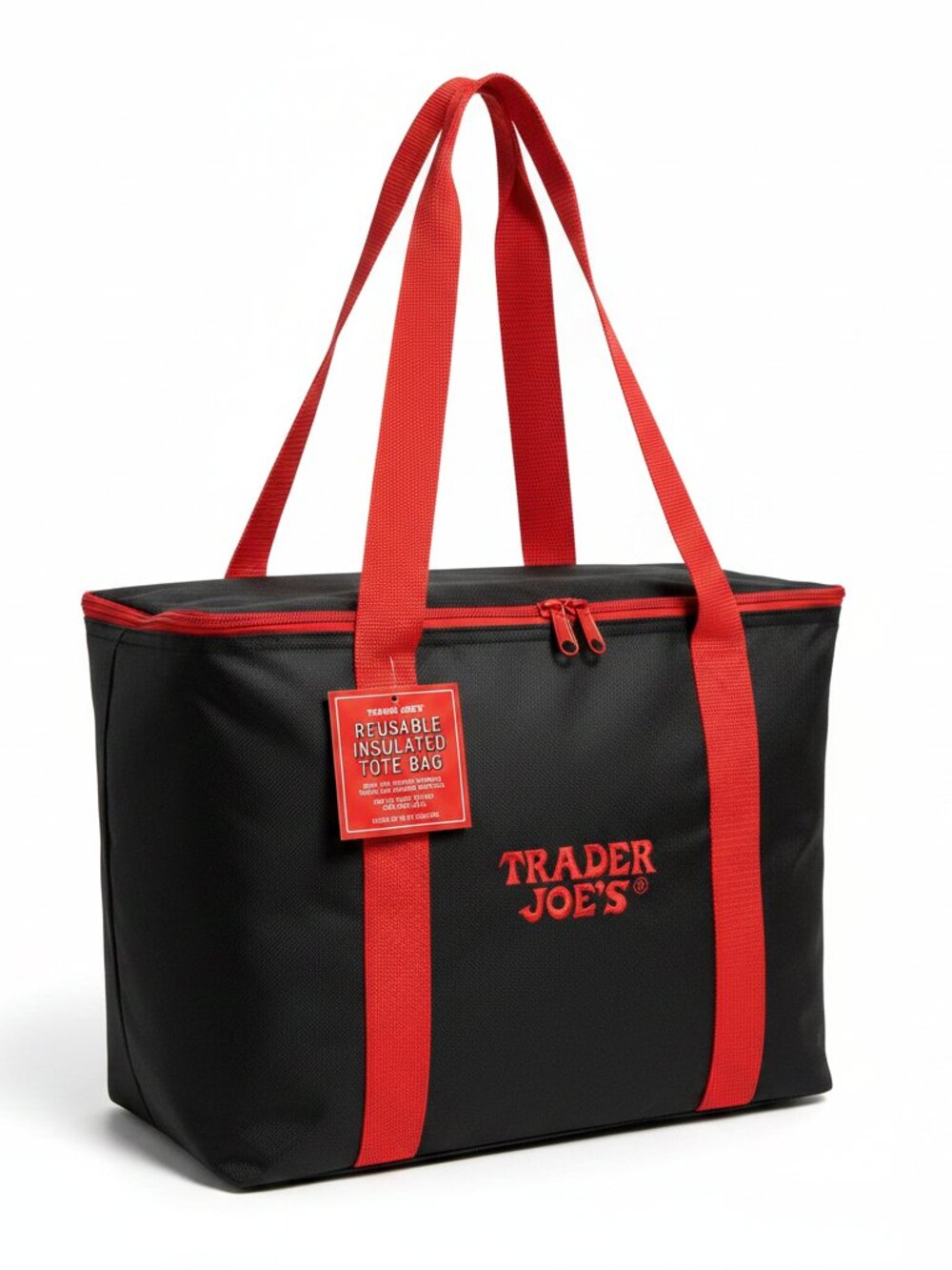 2026 Trader Joe's Classic Red & Black Reusable Insulated Tote Bag (FL1133)